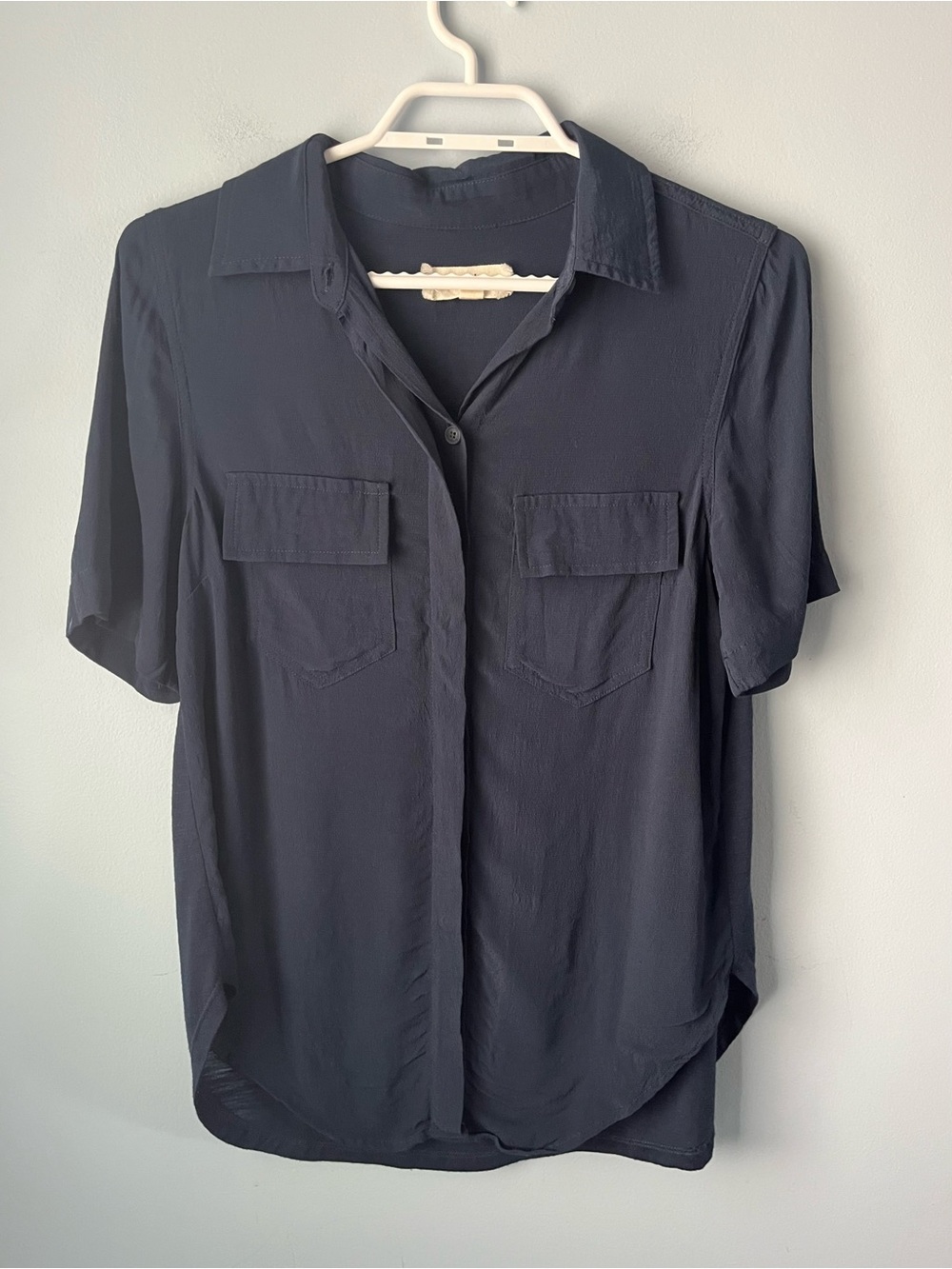 Anthropologie Porridge Navy Button-Front Short Sleeve Relaxed Fit Shirt Size XS